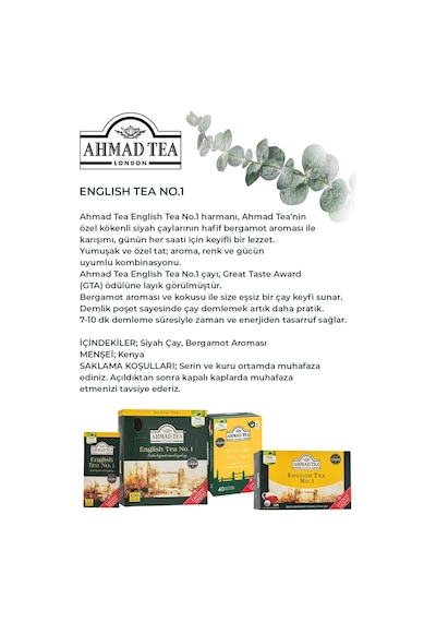 English Tea No.1 Demlik Poşet Çay 40'lı 3 Paket Ve Oda Kokusu
