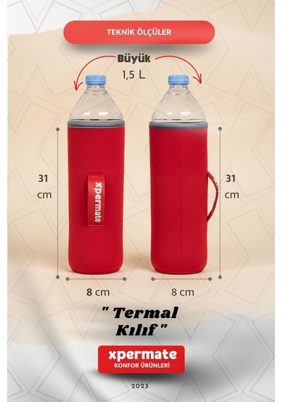 Xpermate Termal İçecek Kılıfı Sıcak & Soğuk Tutan Su Termal Kılıf 1,5l Kırmızı
