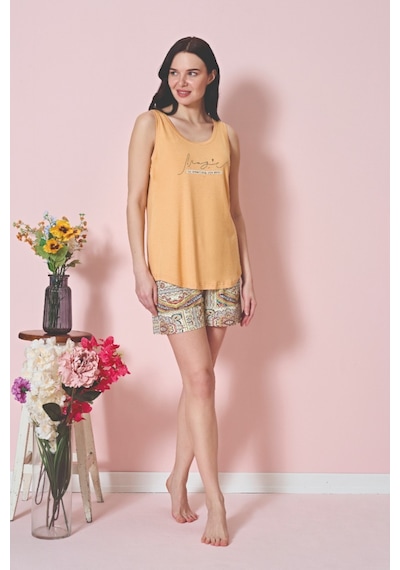 Over Sleep By Poleren Kadın Şortlu Pijama Takımı Kolsuz & Sıfır Kol Pamuklu Penye Turuncu Over Sleep By Poleren Kadın Şortlu Pijama Takımı Kolsuz & Sıfır Kol Pamuklu Penye Turuncu
