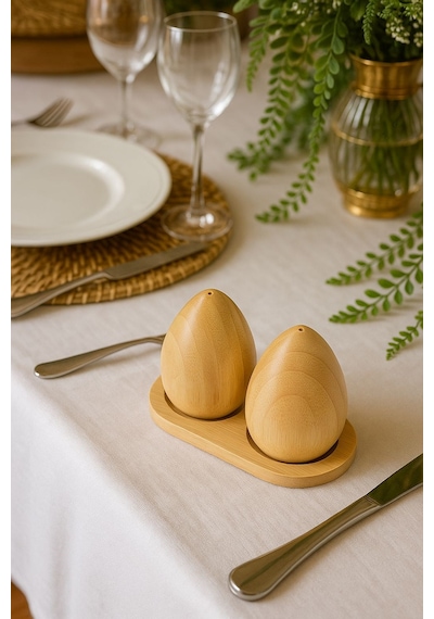Hbs Art Design Ahşap Bambu Standlı Tuzluk Biberlik Set Bambu