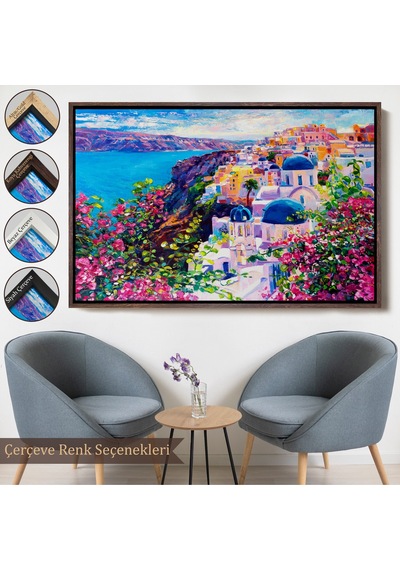 Çerçeveli Santorini Yunanistan Güzel Bir Kızın Kavramsal Soyut Resmi-3754