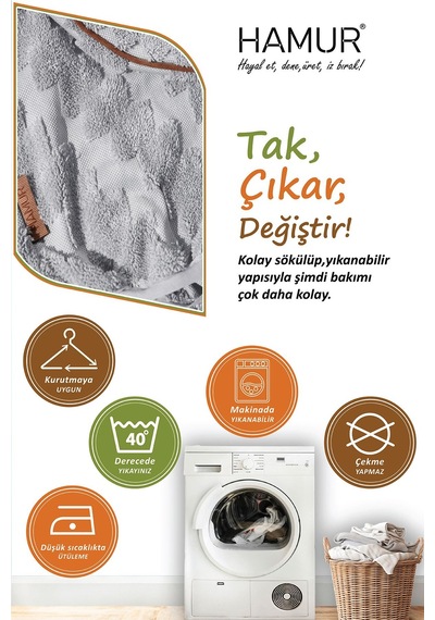 Yıkanabilir Puf Tabure Kılıfı Tak-Çıkar-Değiştir-Yenile Orta Sehpa Kılıfı By Zigzag Gri