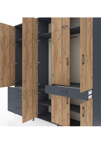 Hyperion Dolap 8 Raflı 4 Çekmeceli 3 Askılı 220x44x243 Antrasit-çam/antrasit Çok Renkli Hyperion Dolap 8 Raflı 4 Çekmeceli 3 Askılı 220x44x243 Antrasit-çam/antrasit Çok Renkli