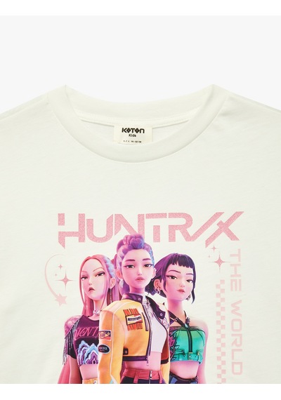 Koton Lisanslı Kpop Baskılı Kısa Kollu Pamuklu Tişört Ekru 6skg10691ak