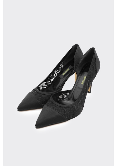 Derinet Tül Dantelli Kadın Stiletto Siyah Siyah