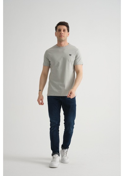 Shooter Sportwear Shooter Erkek Pamuklu Esnek T-shirt Standart Kalıp Minimal Logolu Gri