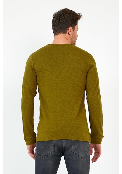 MMetalic Haki Unisex Regular Fit Bisiklet Yaka Uzun Kollu Şeritli Sweat Haki