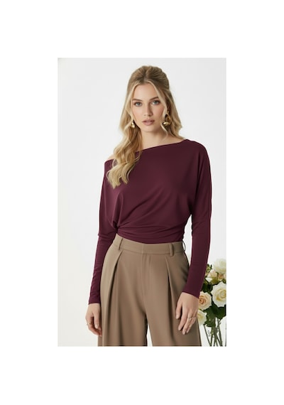 Fiolin Kadın Elegant Asimetrik Omuz Detaylı Bluz bordo