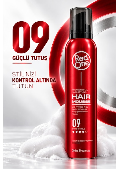 Redone Profesyonel Hair Styling Mousse Strong Hold No:9 & Kolay Şekillendirme, Güçlü Ve Esnek Tutuş 300 Ml