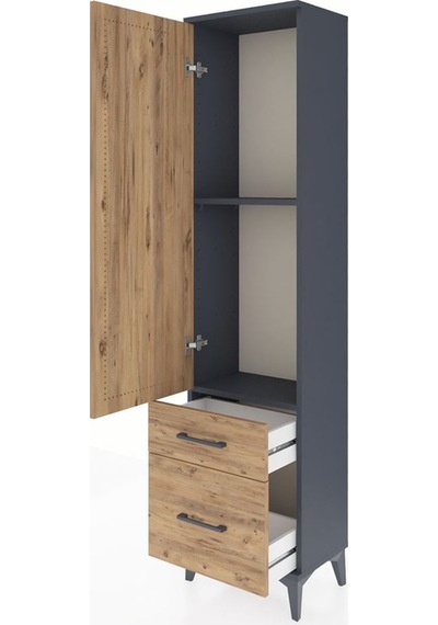 Arges Dolap 2 Raflı 2 Çekmeceli Tek Kapaklı 44x30x182 Antrasi... Antrasit