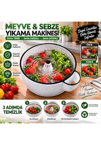 Meyve Sebze Yıkama Makinesi Beyaz - Siyah