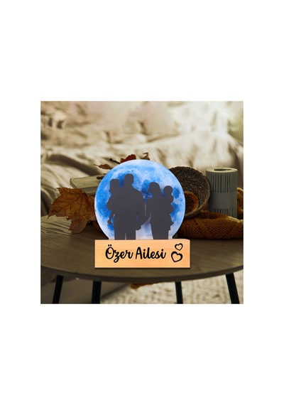 Işıklı Pleksi Dolunay Kişiselleştirilebilir Dekoratif Biblo Family 4 Kişilik Aile Anahtar Askılığı Mavi - 740034972