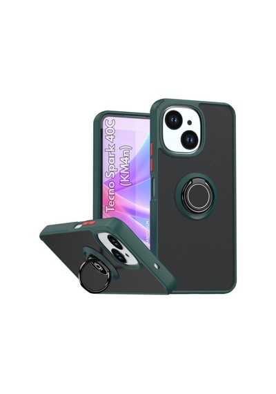 Tecno Spark 40c Uyumlu Kılıf Yüzüklü Standlı Extra Darbe Koruma Sert Silikon Kapak - Yeşil Yeşil