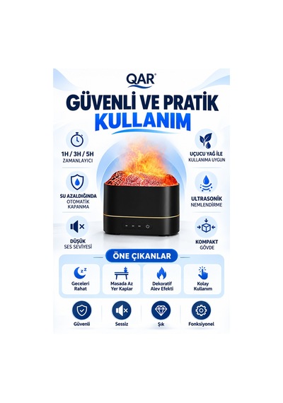200 Ml Alev Efektli Hava Nemlendirici 7 Renk Rgb Led Işıklı Ultrasonik Aroma Difüzörü