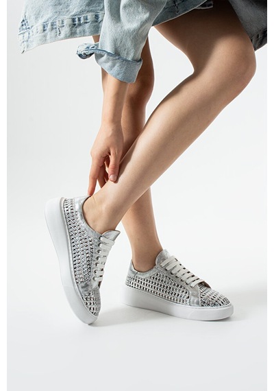 Dericia Shoes Glow Hakiki Deri Kadın Günlük Örgülü Sneaker Ayakkabı Lame