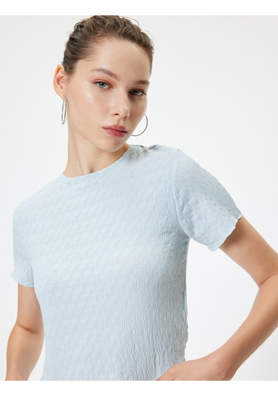 Koton Bürümcük Tişört Crop Kısa Kollu Bisiklet Yaka Slim Fit Mavi 4sal11110ık Mavi