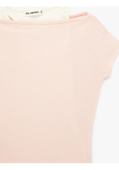 Koton Slim Fit Kısa Kollu Bisiklet Yaka Atlet Detaylı İkili Tişört Pembe 6sal10942ık Gül