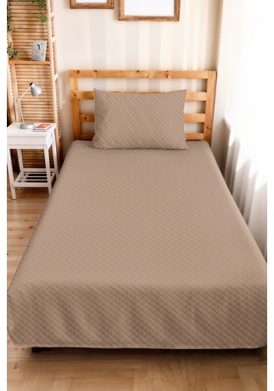 Vizon Kapitone Tek Kişilik Pike Takımı - Minimal Geometrik Bej 160x220 Cm Mevsimlik Yatak Örtüsü Sarı
