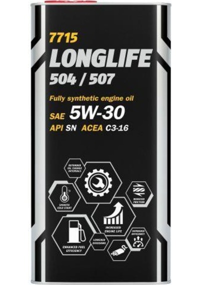 Mannol MN7715-5ME O.E.M Longlıfe 504/507 Apı/Sn Acea C3-16 Sae 5W-30 Metal Motor Yağı 5 L