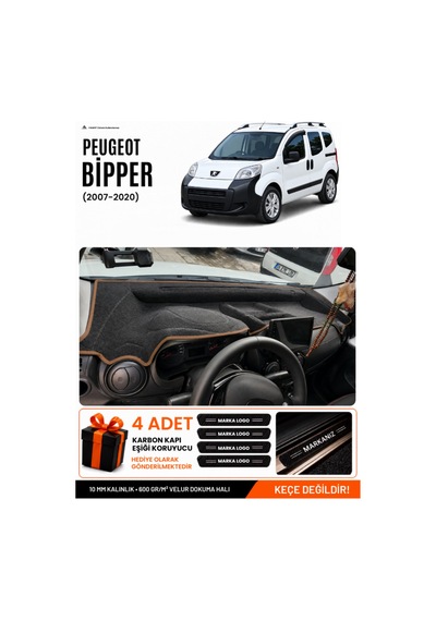 Peugeot Bipper Tam Kapalı 2007-2020 Uyumlu Torpido Örtüsü - Siyah Kahverengi