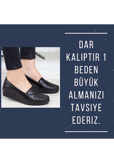 Kadın Siyah Klasik Ayakkabı Ortopedik Anne Ayakkabısı Siyah