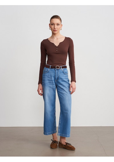 Dilvin 72298 Kemerli Geniş Paça Jean-mavi Mavi