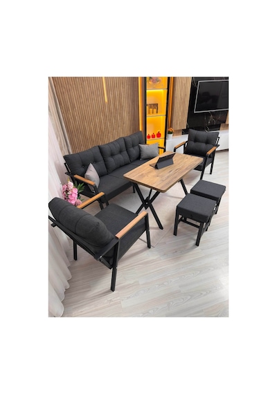 Houseart Dora 3 -1 - 1 + Masa + 2 Adet Puf , Balkon, Bahçe, Teras, Cafe - Salon - Metal Kanepe Koltuk Takımı , Çay Seti Antrasit Houseart Dora 3 -1 - 1 + Masa + 2 Adet Puf , Balkon, Bahçe, Teras, Cafe - Salon - Metal Kanepe Koltuk Takımı , Çay Seti Antrasit