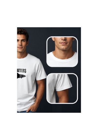 North Whiskers Size Matters Esprili Balık Baskılı %100 Pamuklu Unisex Lacivert Tişört Beyaz - 875040176 Beyaz - 875040176 Beyaz