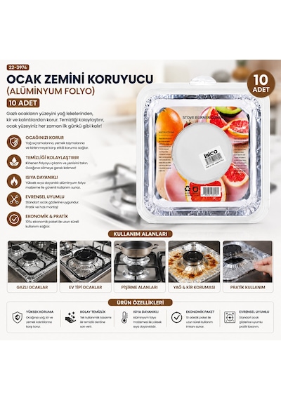 10pcs 20.5cm Ocak Zemini Koruyucu Alüminyum Folyo 4741