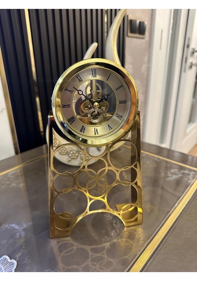 Gold İskelet Mekanizmalı Dekoratif Masa Saati Retro Metal Lüks Masa & Ofis Saati Altın