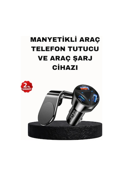 Mey İthalat Manyetik Araç Telefon Tutucu Ve Hızlı Şarj Adaptörü 2 Li Set
