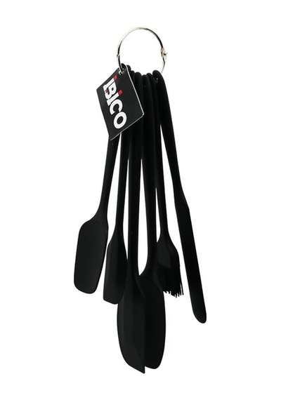6pcs Silikon - Siyah Mutfak Seti 2 Kaşık - 3 Spatula - Yumurta Fırça Metal Asma Halkalı 5671 Çok Renkli Çok Renkli