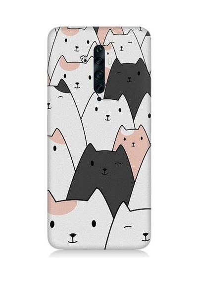 Oppo Reno 2z Uyumlu Gülen Mutlu Kediler Desenli Silikon Kılıf