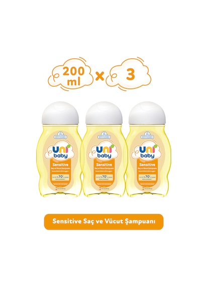 Uni Baby Sensitive Saç ve Vücut Şampuanı 200 Ml 3'lü