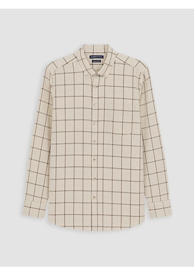 Lcwaıkıkı Classic Bej Regular Fit Ekose Balıksırtı Erkek Gömlek