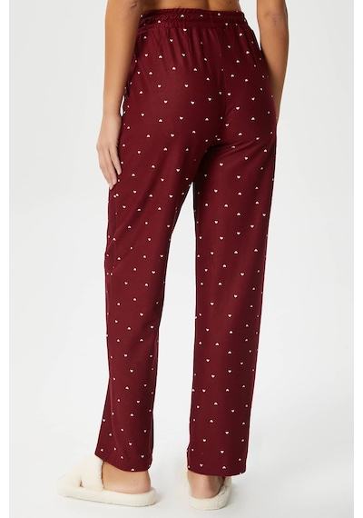 Ritnice Kadın Teddi Ultra Yumuşak Cepli Bordo Kalp Desen Yılbaşı Pijama Altı Çok Renkli