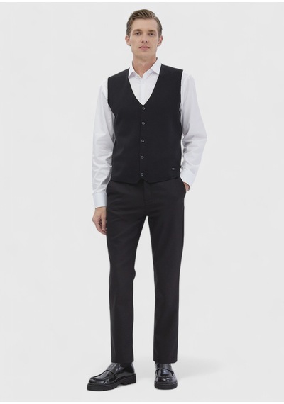 Ramsey Siyah Regular Fit V Yaka Casual Örme Triko Yelek