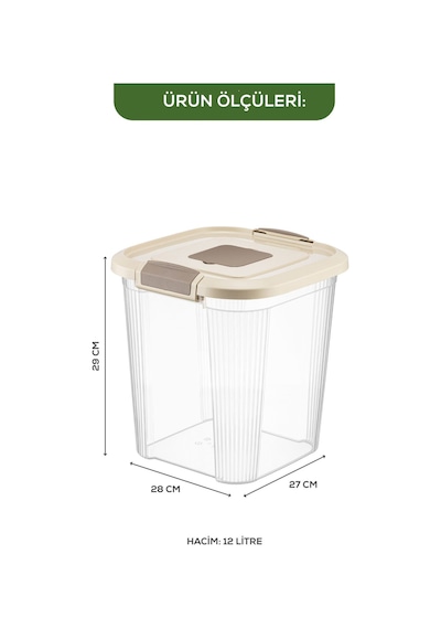 Vienev 4'lü 12 Litre Kare Çok Amaçlı Filtre Kapaklı Un Bakliyat Saklama Kabı Bej Bej