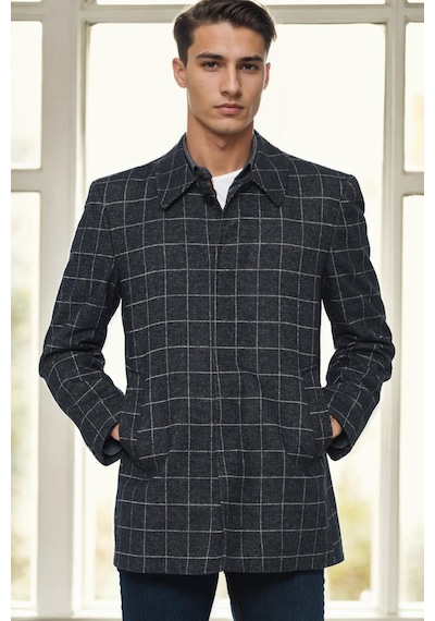 Plt9206 Dewberry Erkek Palto-desenli Lacivert Desenli Lacivert