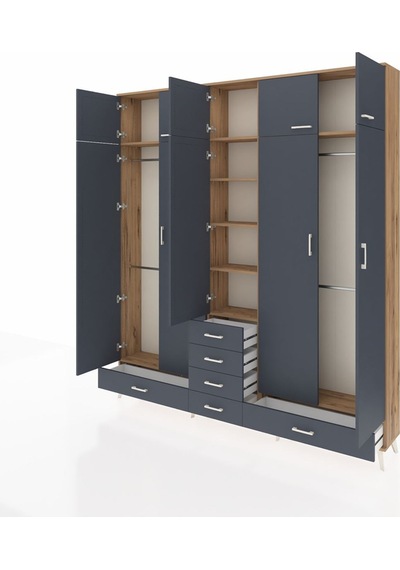 Arges Dolap 6 Raflı 6 Çekmeceli 4 Askılı 220x30x243 Çam-antrasit/antrasit Antrasıt/antrasıt Arges Dolap 6 Raflı 6 Çekmeceli 4 Askılı 220x30x243 Çam-antrasit/antrasit Antrasıt/antrasıt
