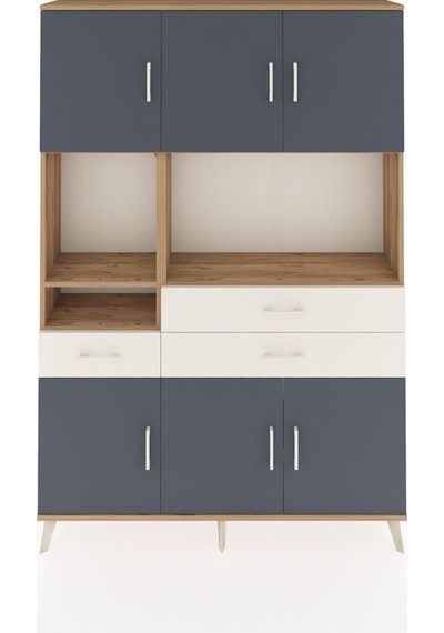 Arges Dolap 9 Raflı 3 Çekmeceli 6 Kapaklı 132x30x195 Çam-antr... Çam