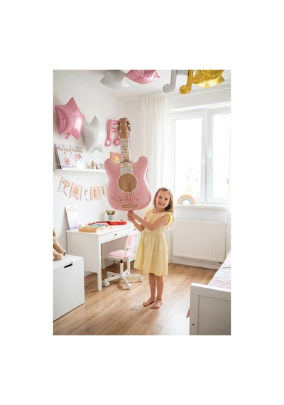 Retro Mat Pembe Gitar Folyo Balon 46x89 Cm Müzik Temalı Doğum Günü Parti Süsü Çok Renkli