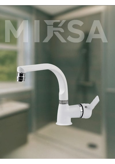 Beyaz-krom Armut Balıksrıtı Borulu Oynar Başlıklı Perlatörlü Banyo Lavabo Bataryası, Çiftsugirişli