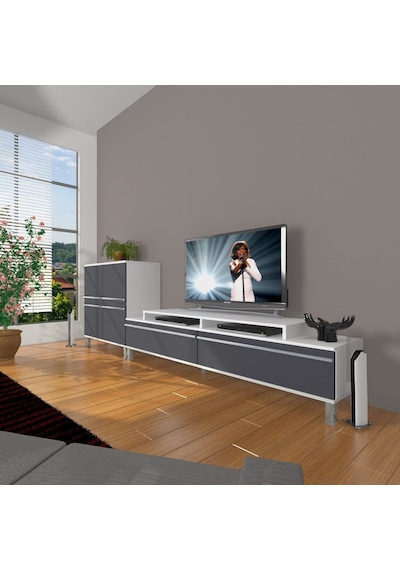 Decoraktiv Ekoflex On Mdf Krom Ayaklı Tv Ünitesi Tv Sehpası Beyaz - Antrasit