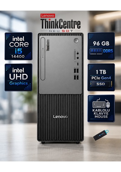 Lenovo Thinkcentre Neo 50T G5 12UD002CTR-RNP14F i5-14400 96 GB 1 TB SSD Dos Masaüstü Bilgisayar Lenovo Thinkcentre Neo 50T G5 12UD002CTR-RNP14F i5-14400 96 GB 1 TB SSD Dos Masaüstü Bilgisayar