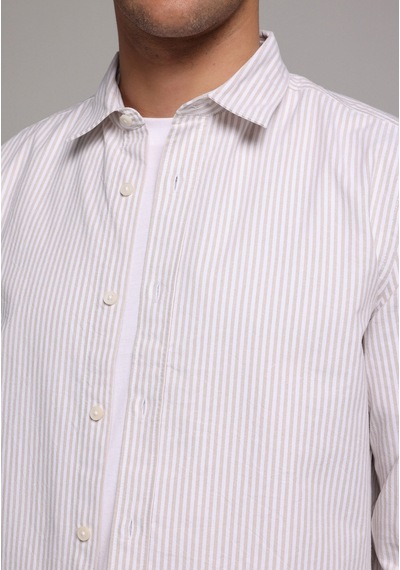 Colin's Colins Regular Fit Shirt Neck Çizgili Erkek Bej Uzun Kol Gömlek Cl1079703 Q1.v2 Beı Bej