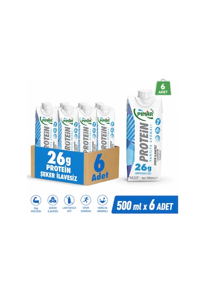 Protein Laktozsuz Vanilyalı Süt 500 Ml X 6 Adet Yüksek Proteinli Laktozsuz Süt İçeceği
