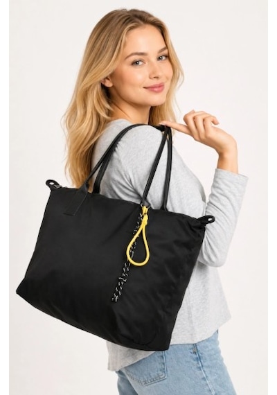 Orijinal Geniş Hacimli Su Geçirmez Paraşüt Kumaş Shopper Trend Ve Şık Büyük Boy Omuz Ve Kol Çantası Siyah