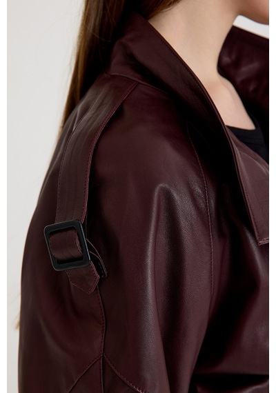 Oversize Bayan Deri Ceket Vb-15-bk-2808-24039 Bordo