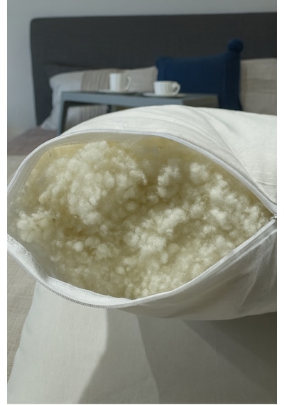 %100 Doğal Merinos Boncuk Kuzu Yünü Dolgulu Yastık 50 X 70 Cm Ebat 1000 Gram Beyaz